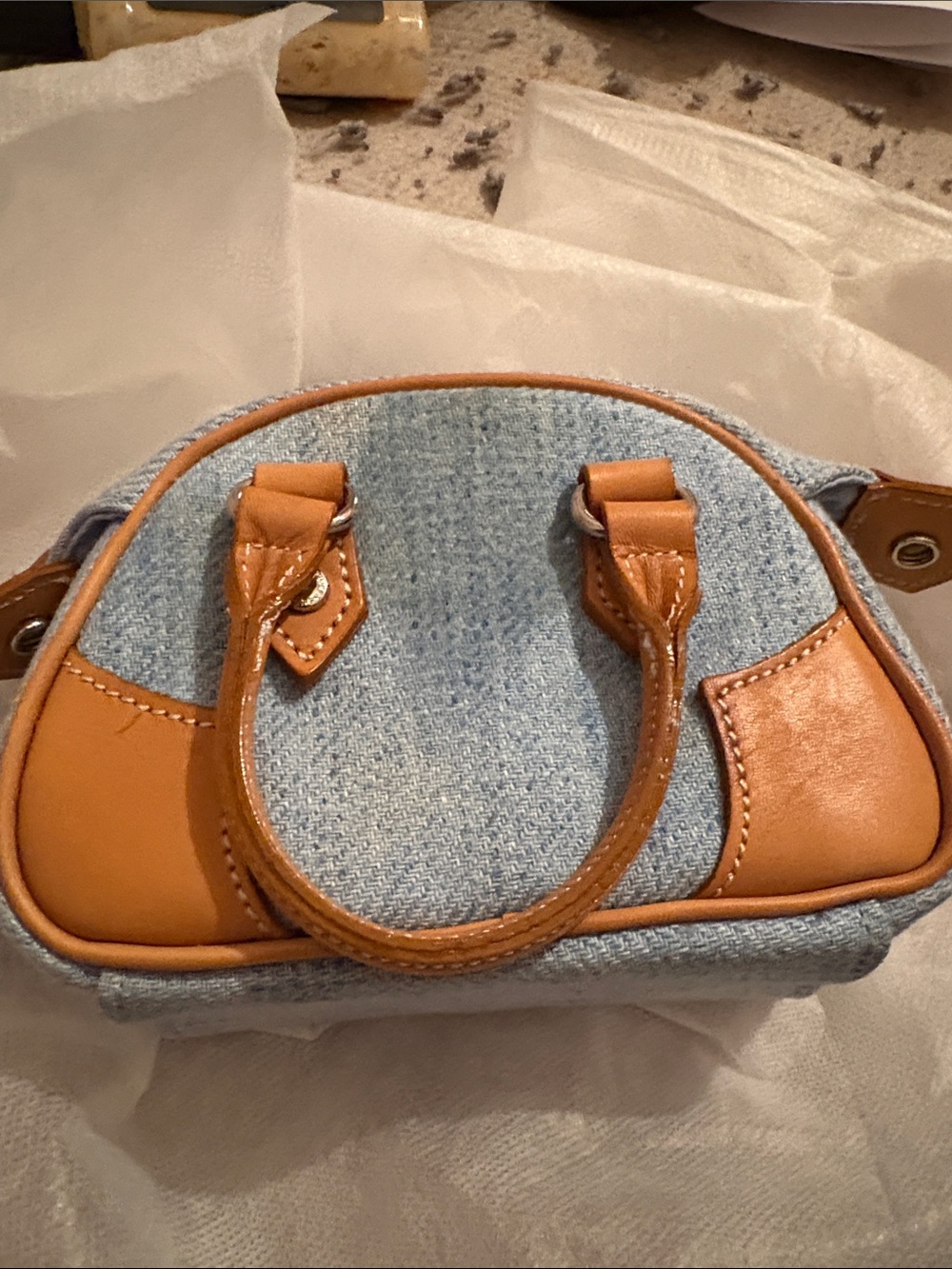 Denim & Tan Mini Satchel Handbag - Stylish Women's Purse Burberry